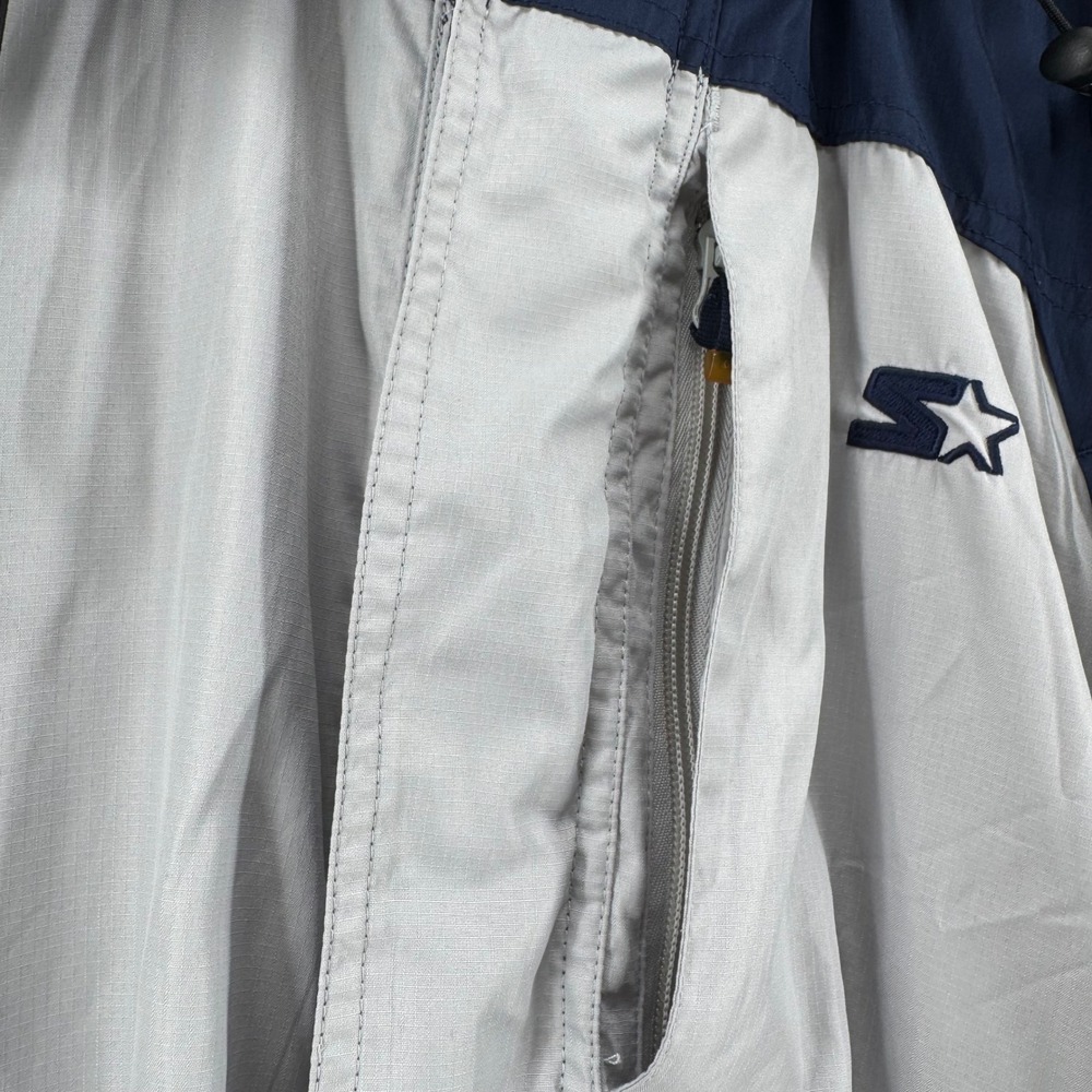 VTG Starter Hooded Windbreaker Jacket Men 3XL Navy Blue Grey Fleece Lined Sporty - Picture 8 of 16
